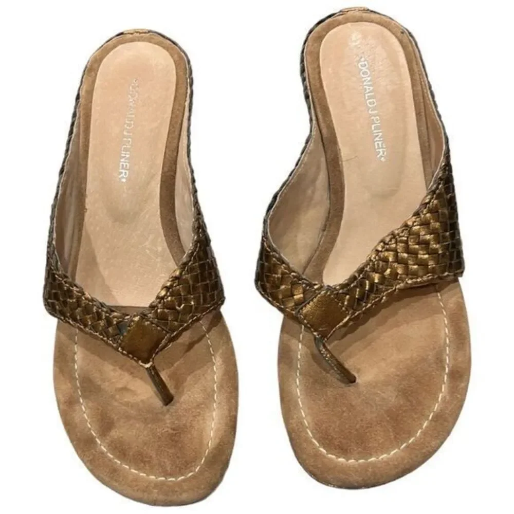 Donald J Pliner Women's‎ Gilles Wedge Sandals Gold/Brown Size 8M